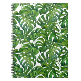 Green Monstera Leaves Tropical Seamless Notebook