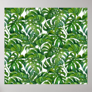 Green Monstera Leaves Tropical Seamless Poster