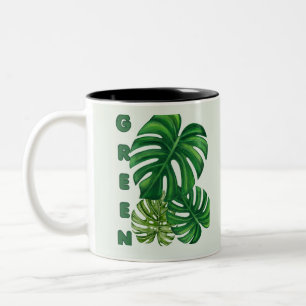 Green Monstera Leaves Two-Tone Coffee Mug