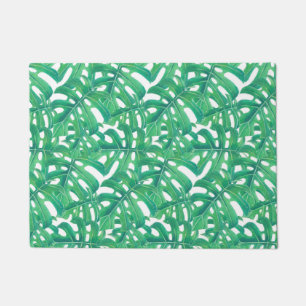 Green monstera tropical leaves pattern doormat