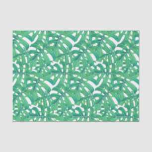 Green monstera tropical leaves pattern on white b tissue paper