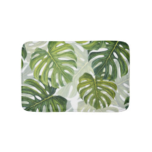 Green Monstera Tropical Watercolor Bath Mat