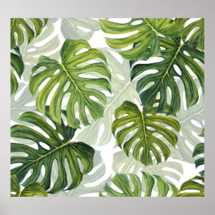 Green Monstera Tropical Watercolor Poster