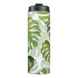 Green Monstera Tropical Watercolor Thermal Tumbler