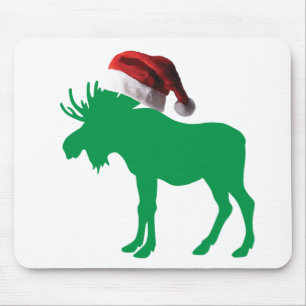 Green Moose with a Santa Claus Hat for Chroistmas Mouse Pad