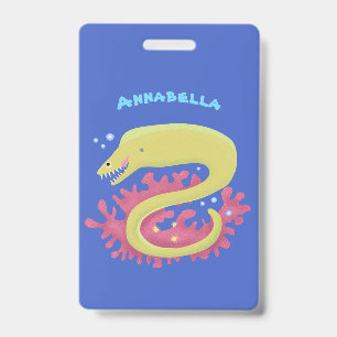 Green moray eel funny cartoon illustration badge