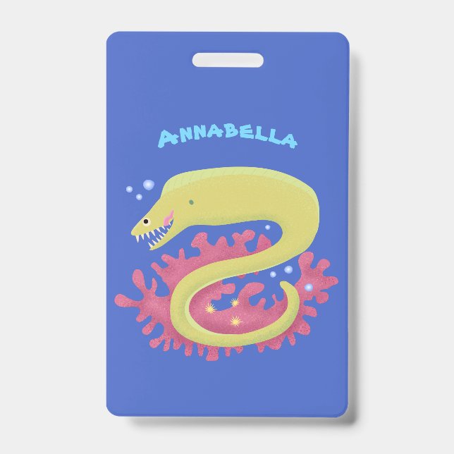 Green moray eel funny cartoon illustration badge (Front)