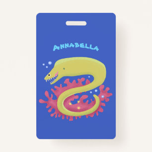 Green moray eel funny cartoon illustration badge