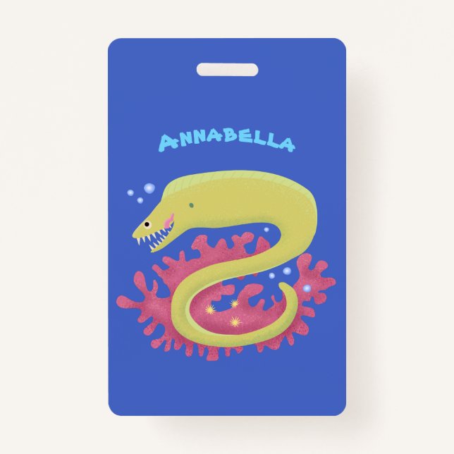 Green moray eel funny cartoon illustration badge (Front)