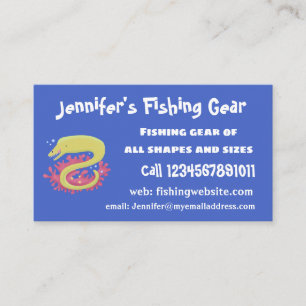 Green moray eel funny cartoon illustration business card
