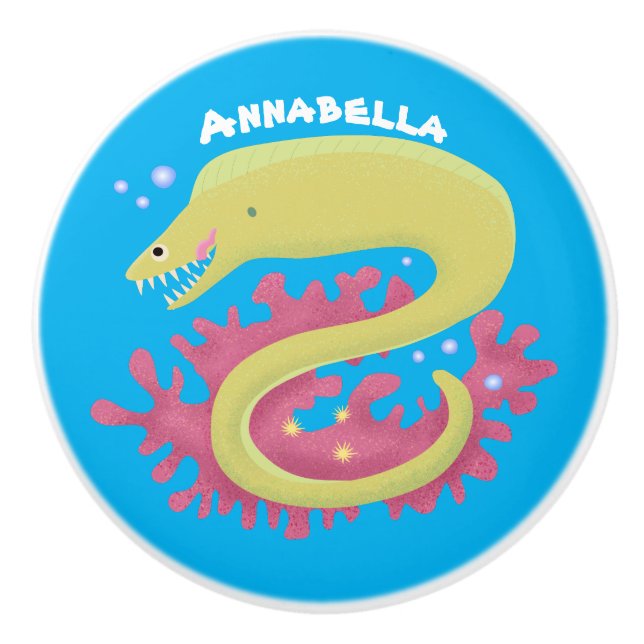 Green moray eel funny cartoon illustration ceramic knob (Front)