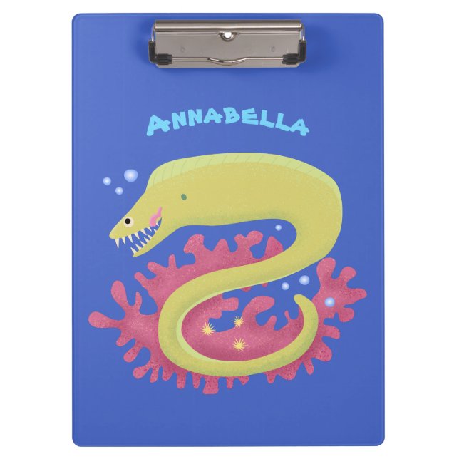 Green moray eel funny cartoon illustration clipboard (Front)