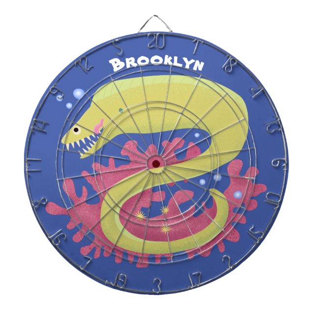 Green moray eel funny cartoon illustration dartboard (Front)