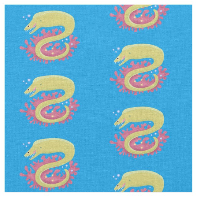 Green moray eel funny cartoon illustration fabric (Close Up)