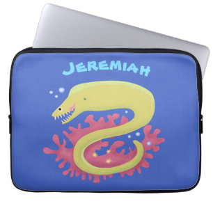 Green moray eel funny cartoon illustration laptop sleeve