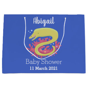 Green moray eel funny cartoon illustration large gift bag