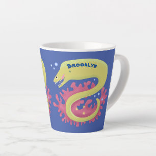 Green moray eel funny cartoon illustration latte mug