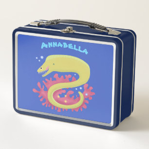 Green moray eel funny cartoon illustration metal lunch box