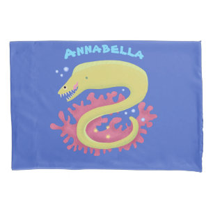 Green moray eel funny cartoon illustration pillowcase