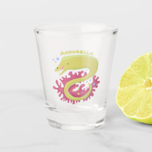 Green moray eel funny cartoon illustration shot glass
