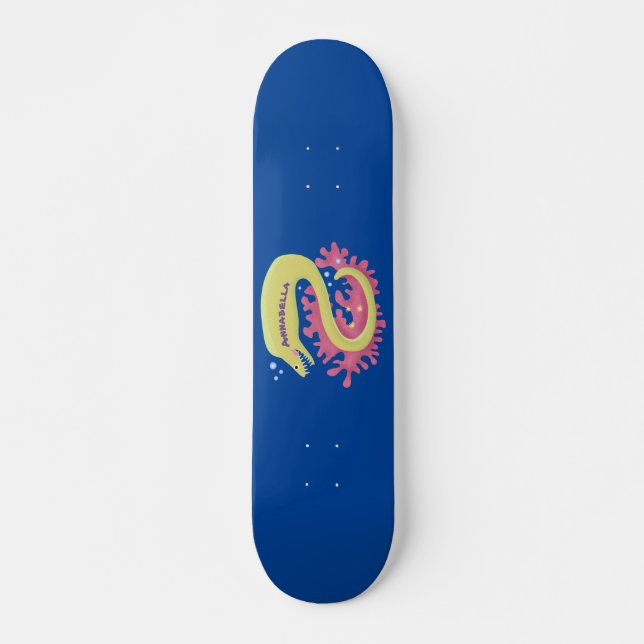 Green moray eel funny cartoon illustration skateboard (Front)