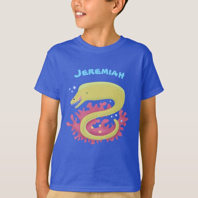 Green moray eel funny cartoon illustration T-Shirt (Front)