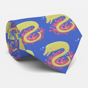 Green moray eel funny cartoon illustration tie