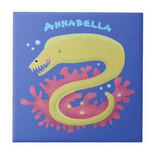 Green moray eel funny cartoon illustration tile