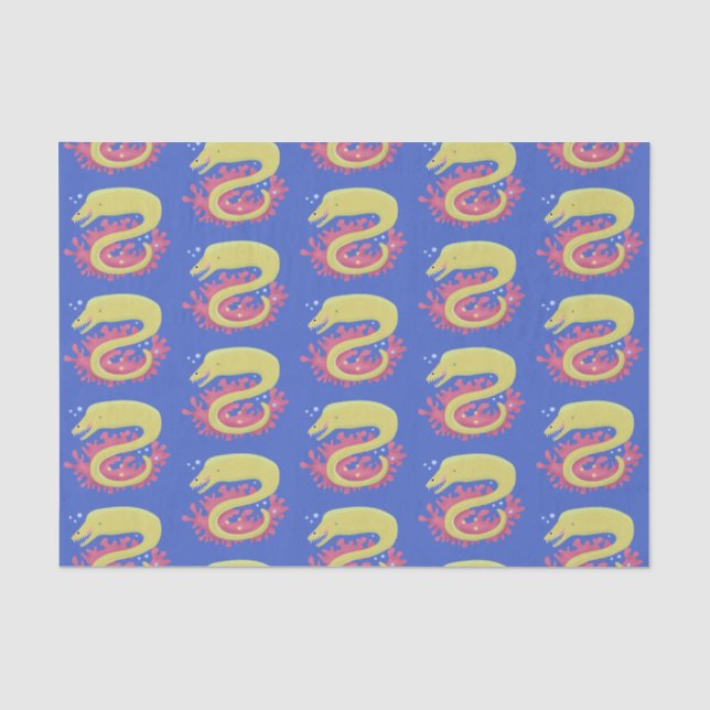 Green moray eel funny cartoon illustration tissue paper (Front)