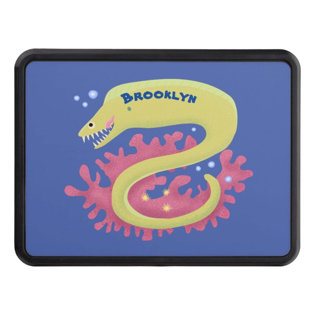 Green moray eel funny cartoon illustration trailer hitch cover (Front)