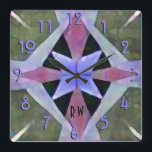 Green Moroccan Art Deco Batik Monogrammed Square Wall Clock<br><div class="desc">This wall clock features a subtle,  sophisticated design inspired by an ancient Moroccan Tile,  Batik fabric dye techniques,  Art Deco typography & a trending color palette of olive green,  oyster gray,  lavender & mauve. Personalize w/up to 2 character monogram.</div>