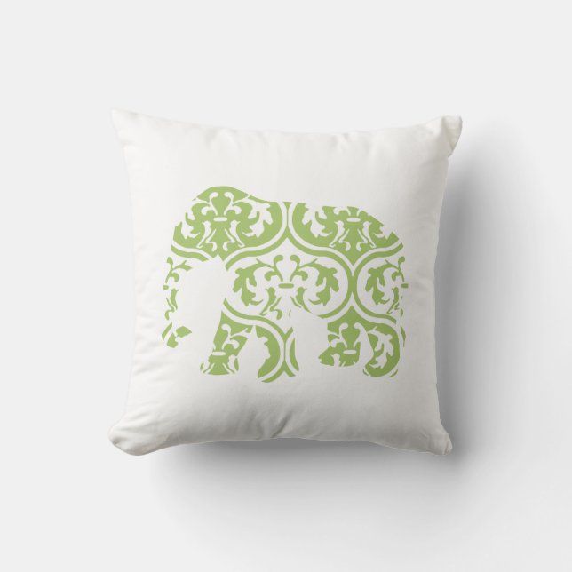 Green Moroccan Leaves Elephant Throw Pillow (Front)