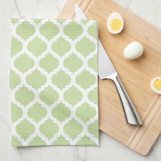 Green Moroccan Pattern Kitchen Towels (Quarter Fold)
