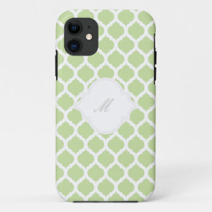 Green Moroccan Pattern with Monogram iPhone Cases