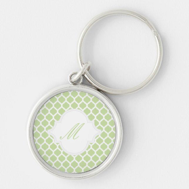 Green Moroccan Pattern with Monogram Keychains (Front)