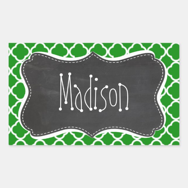 Green Moroccan Quatrefoil; Chalkboard look Sticker (Front)