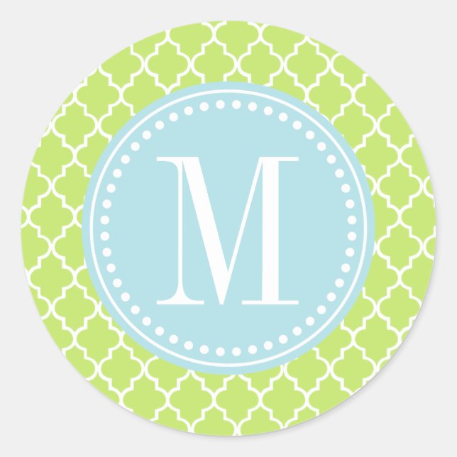 Green Moroccan Tiles Lattice Personalized Classic Round Sticker (Front)