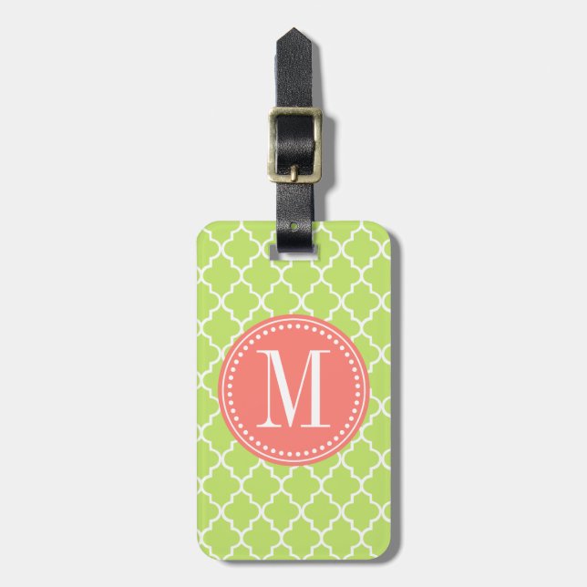 Green Moroccan Tiles Lattice Personalized Luggage Tag (Front Vertical)
