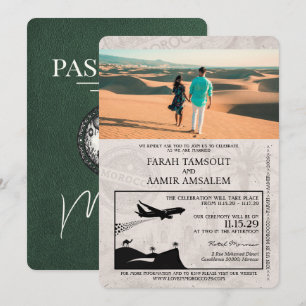Green Morocco Passport Wedding Invitation