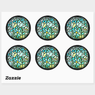 Green Mosaic Floral Classic Round Sticker