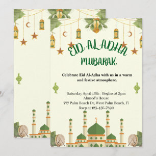 Green Mosque Lanterns Festive Eid Al-Adha Holiday Invitation