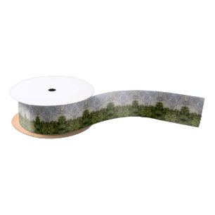 Green Moss & Earth Nature Art Satin Ribbon