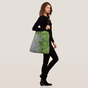 Green moss Entodon seductrix on grey stone Crossbody Bag
