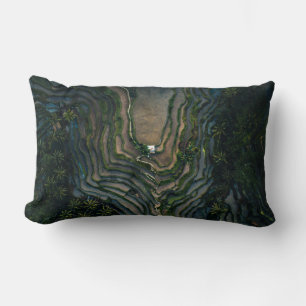 Green moss on black rock lumbar pillow