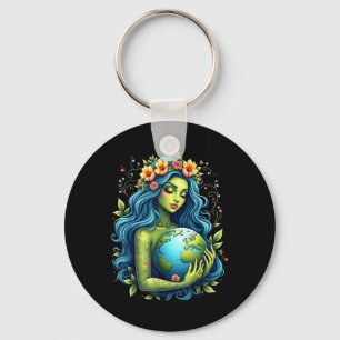 Green Mother Earth Day Gaia Save Our Planet Women Keychain
