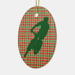 Green Mountain Bike on Christmas Plaid ornament