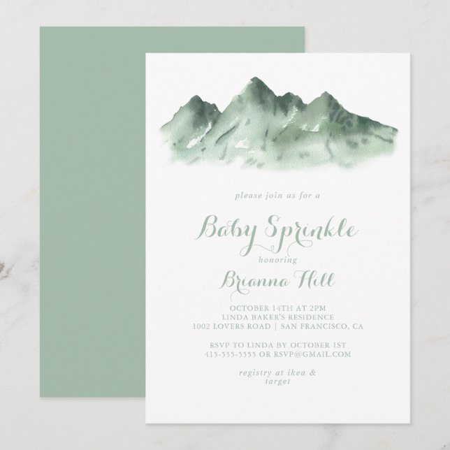 Green Mountain Country Calligraphy Baby Sprinkle  Invitation (Front/Back)