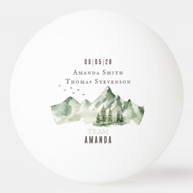 Green mountain landscape wedding team bride ping pong ball (Front)