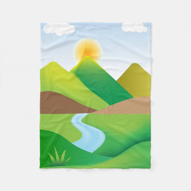 Green Mountain Landscape With River Fleece Blanket (Front)