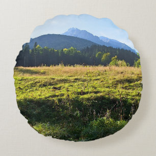 Green Mountain Meadow – Wild Nature Romania Round Pillow